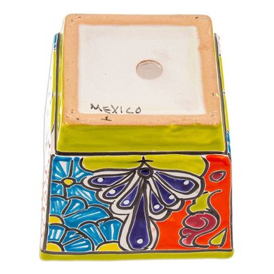 Alternate image for Talavera Chartreuse Ceramic Flower Pot Handcrafted in Mexico Hacienda Scenes in Chartreuse
