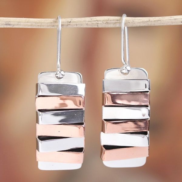 Alternate image for Modern Taxco Sterling Silver Dangle Earrings from Mexico Dual Symmetry