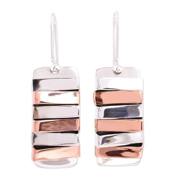 Alternate image for Modern Taxco Sterling Silver Dangle Earrings from Mexico Dual Symmetry