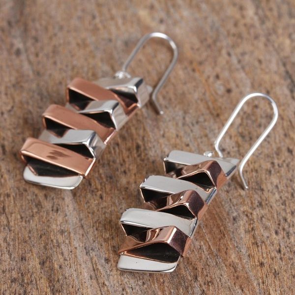 Alternate image for Modern Taxco Sterling Silver Dangle Earrings from Mexico Dual Symmetry