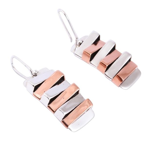 Alternate image for Modern Taxco Sterling Silver Dangle Earrings from Mexico Dual Symmetry