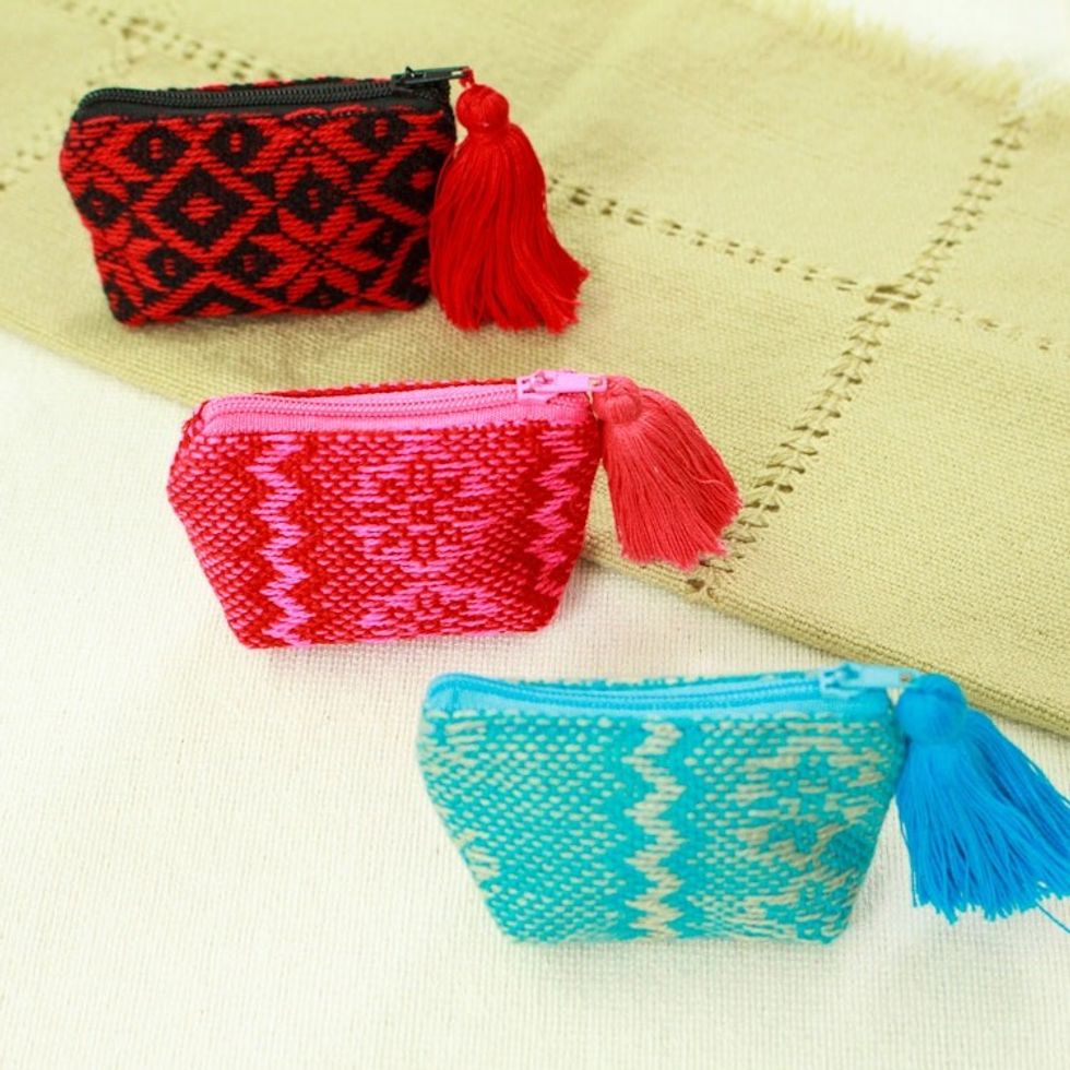 Set of 3 Handmade Geometric Cotton Coin Purses from Mexico 'Mini-Geometry'
