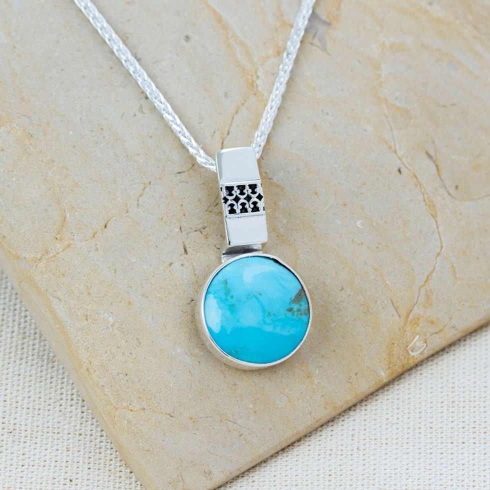 950 Silver Turquoise Pendant Necklace From Mexico 'Eastern Skies'
