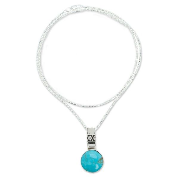 Alternate image for 950 Silver Turquoise Pendant Necklace From Mexico Eastern Skies