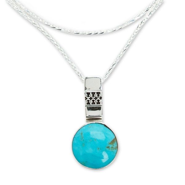 Alternate image for 950 Silver Turquoise Pendant Necklace From Mexico Eastern Skies