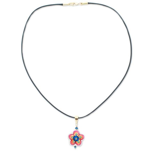 Alternate image for Gold-Accented Floral Howlite Pendant Necklace in Vibrant Hue Diversity Bloom