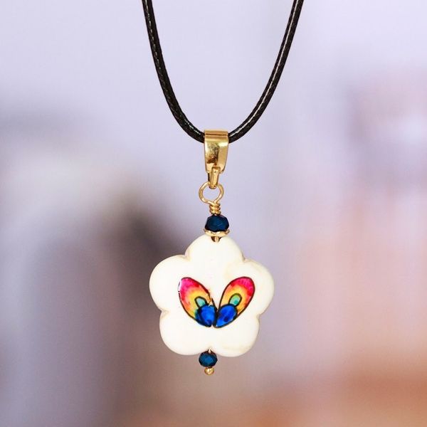Alternate image for Gold-Accented Floral Howlite Pendant Necklace in Vibrant Hue Diversity Bloom