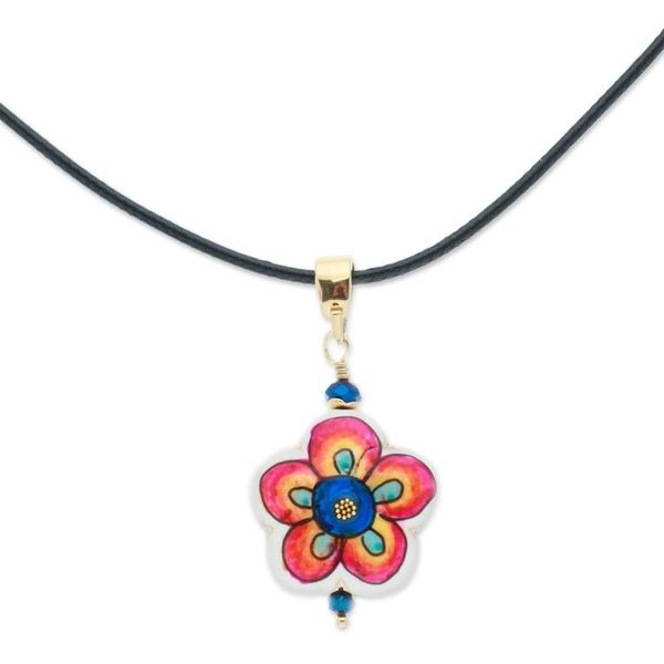 Alternate image for Gold-Accented Floral Howlite Pendant Necklace in Vibrant Hue Diversity Bloom