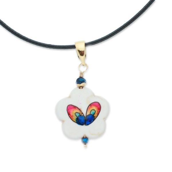 Alternate image for Gold-Accented Floral Howlite Pendant Necklace in Vibrant Hue Diversity Bloom