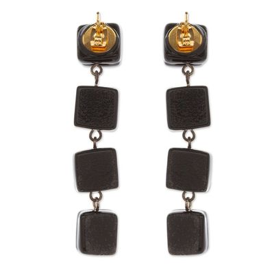 Alternate image for Fused Glass Dangle Earrings with Gold Accents in Royal Blue Dichroic Blue