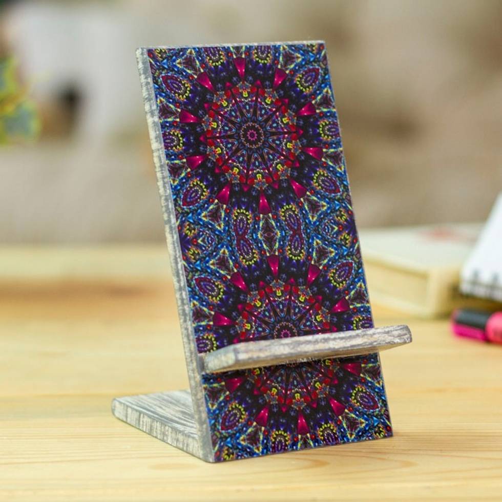 Decoupage Wood Phone Stand 'Crazy Kaleidoscope'