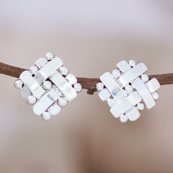 Alternate image for Polished Taxco Sterling Silver Button Earrings from Mexico Braided Gala