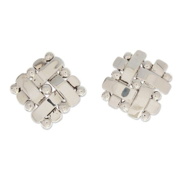 Alternate image for Polished Taxco Sterling Silver Button Earrings from Mexico Braided Gala
