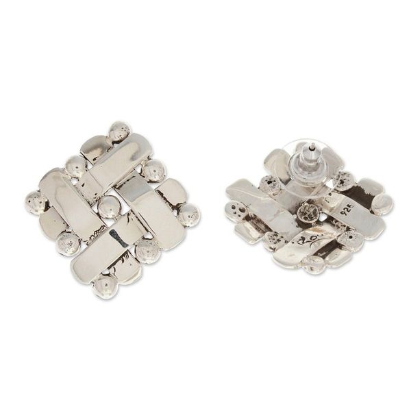 Alternate image for Polished Taxco Sterling Silver Button Earrings from Mexico Braided Gala