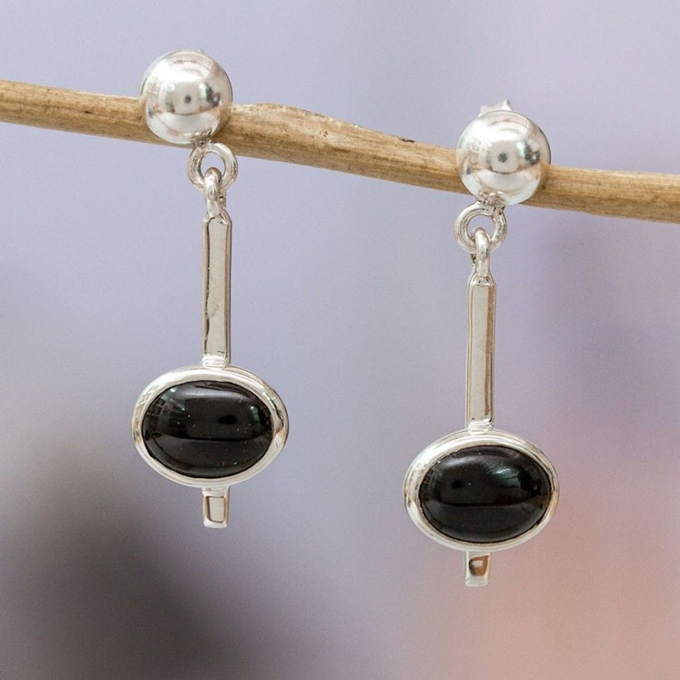 Avant-Garde Natural Obsidian Dangle Earrings from Mexico 'Enigmatic Tomorrow'