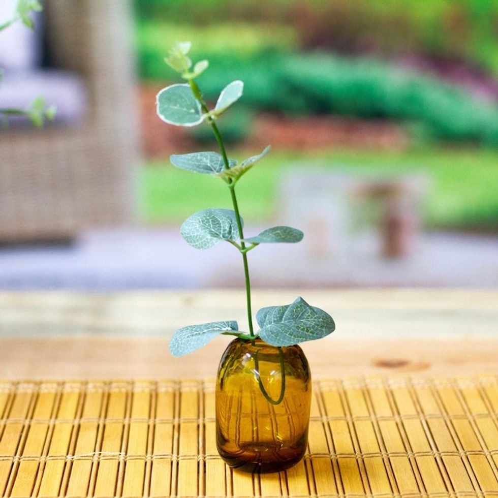 Minimalist Handblown Yellow Recycled Glass Incense Holder 'Classic Spring'