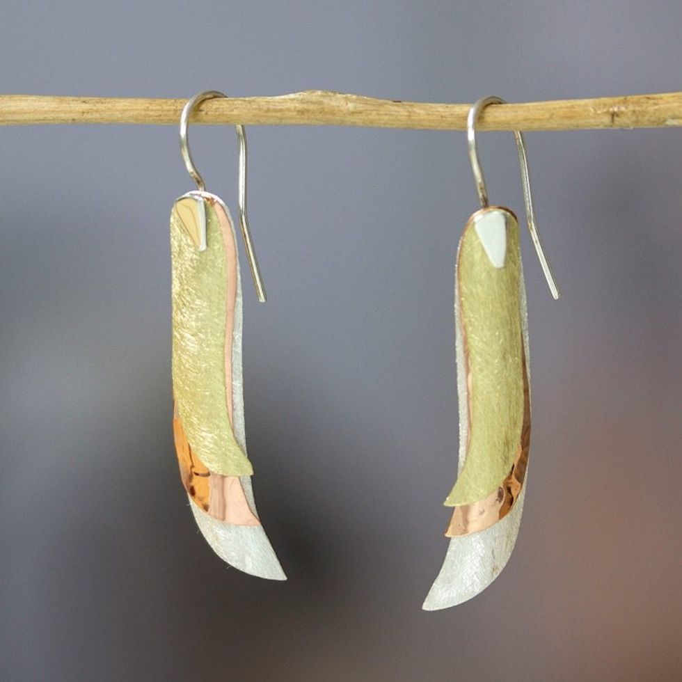 Modern Drop Earrings in Sterling Silver, Copper, and Brass 'Sensations and Seasons'