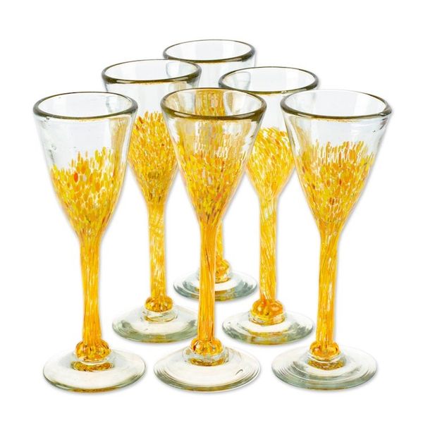 Alternate image for Set of 6 Handblown Recycled Glass Champagne Flutes in Yellow Yellow Strokes