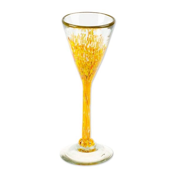 Alternate image for Set of 6 Handblown Recycled Glass Champagne Flutes in Yellow Yellow Strokes