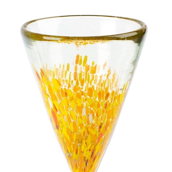 Alternate image for Set of 6 Handblown Recycled Glass Champagne Flutes in Yellow Yellow Strokes