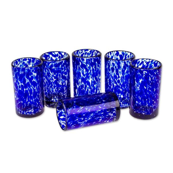 Alternate image for Handmade Handblown Recycled Juice Glasses Set of 6 Marine