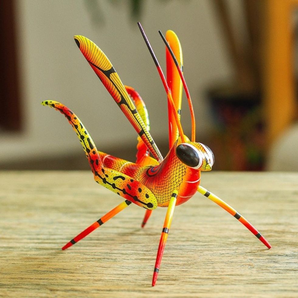 Handcrafted Copal Wood Cricket Alebrije from Mexico 'Chirping Cricket'