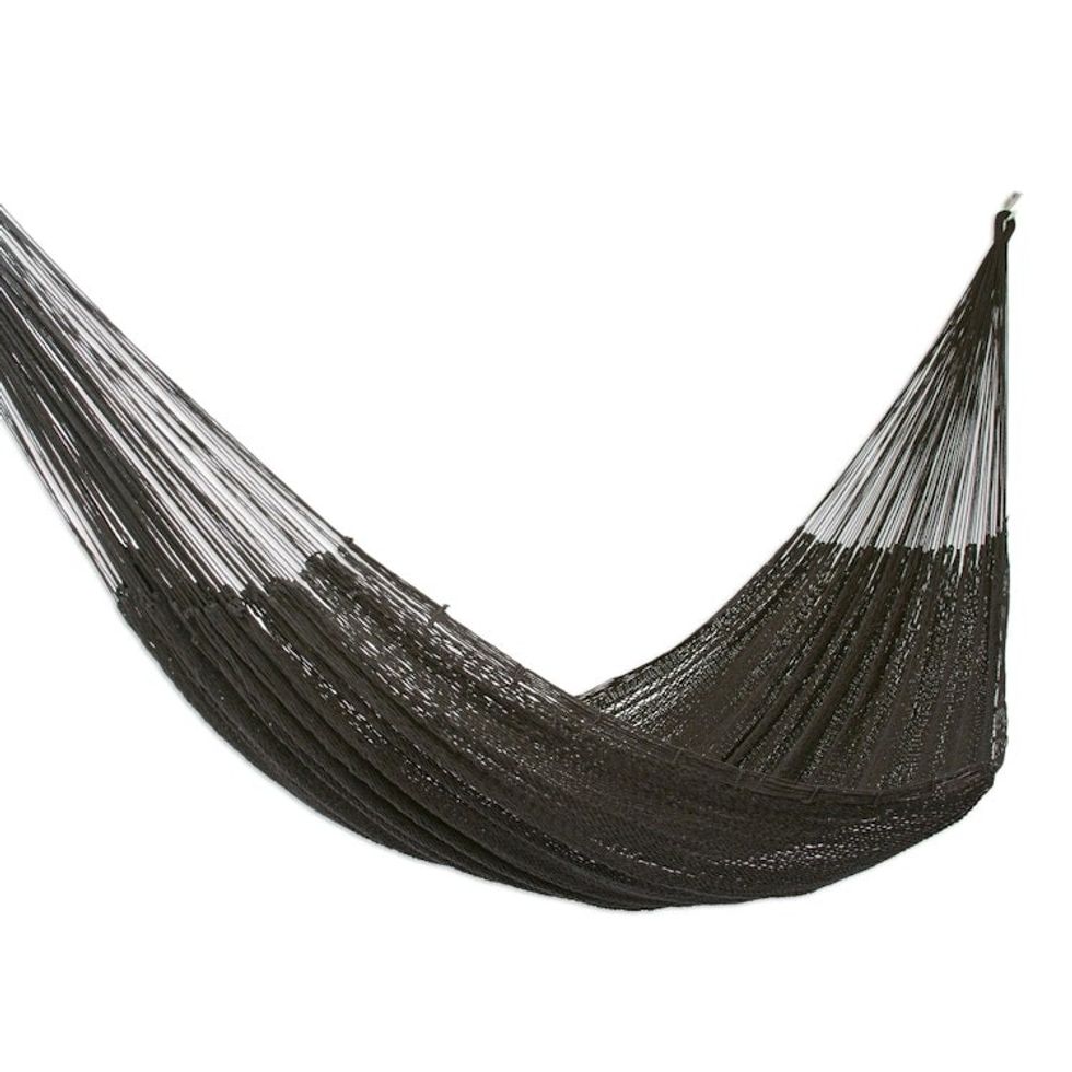 Handmade Black Cotton Hammock Double 'Uxmal Night'