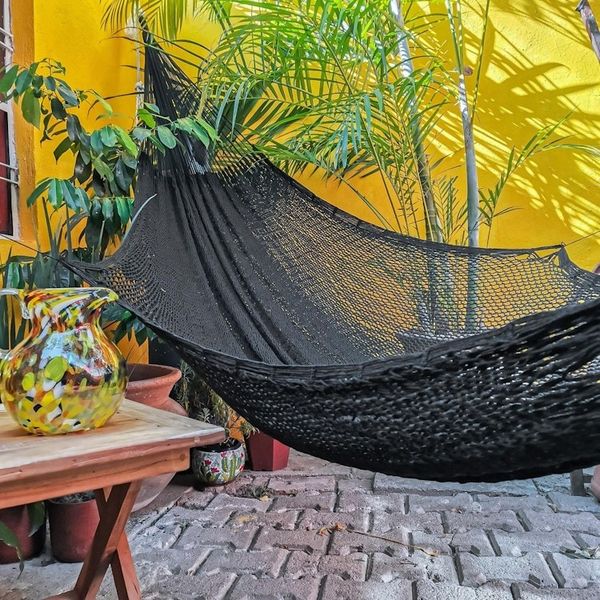 Alternate image for Handmade Black Cotton Hammock Double Uxmal Night