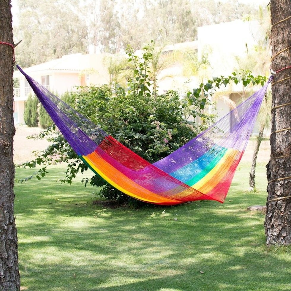 Unique Striped Mayan Hammock Single 'Dreaming of Rainbows'