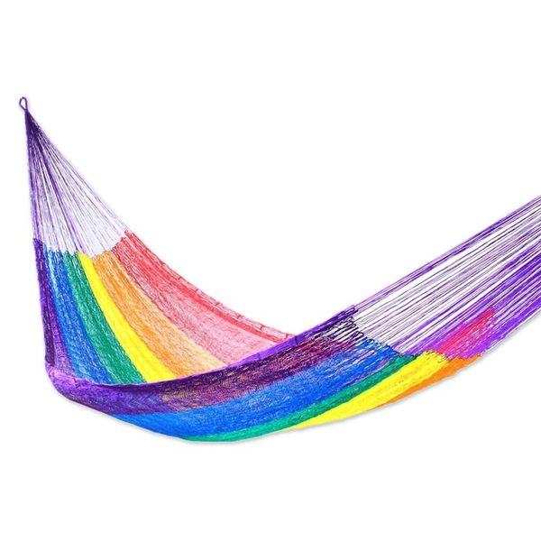 Alternate image for Unique Striped Mayan Hammock Single Dreaming of Rainbows