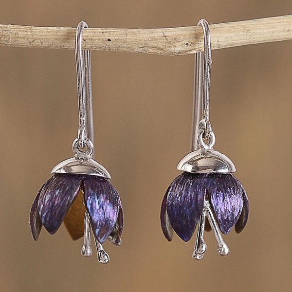 Alternate image for Floral Titanium Plated Sterling Silver Dangle Earrings Button Flowers