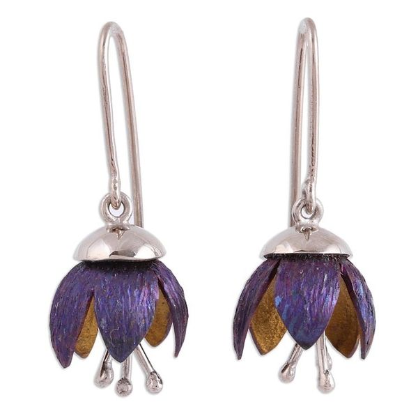 Alternate image for Floral Titanium Plated Sterling Silver Dangle Earrings Button Flowers
