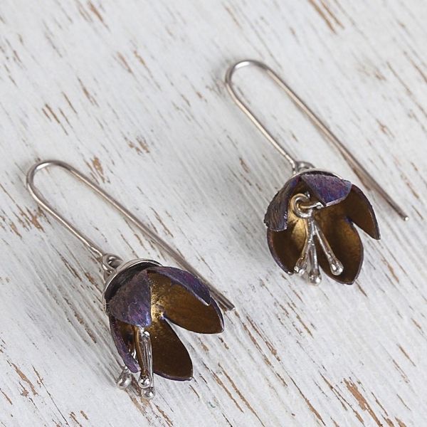 Alternate image for Floral Titanium Plated Sterling Silver Dangle Earrings Button Flowers