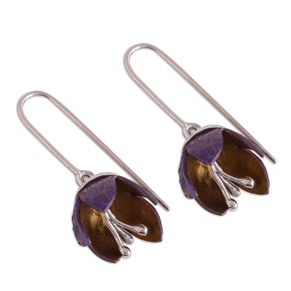 Alternate image for Floral Titanium Plated Sterling Silver Dangle Earrings Button Flowers