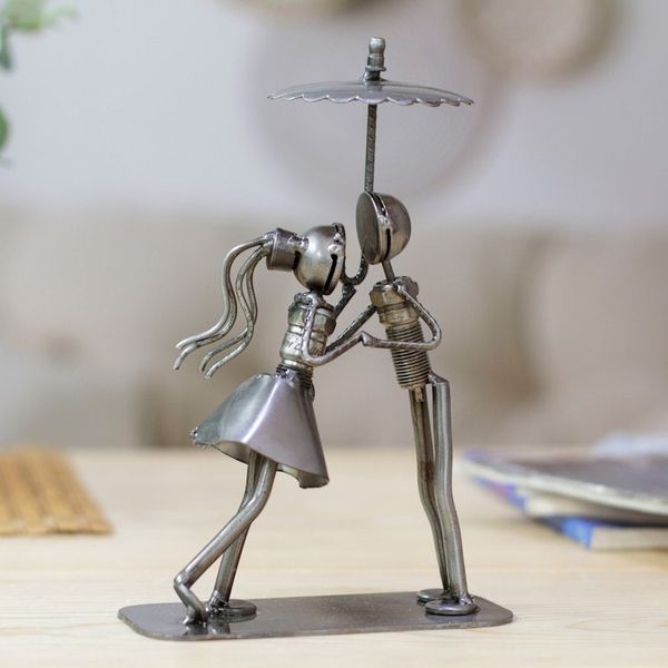 Alternate image for Handmade Eco-Friendly Romantic Upcycled Auto Part Sculpture In love Under the Rain