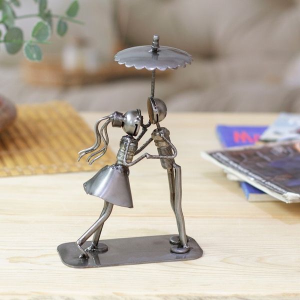 Alternate image for Handmade Eco-Friendly Romantic Upcycled Auto Part Sculpture In love Under the Rain