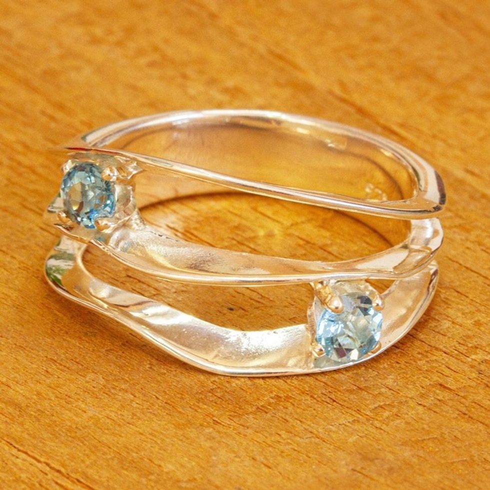 Blue Topaz Sterling Silver Cocktail Ring from Mexico 'Consonance'