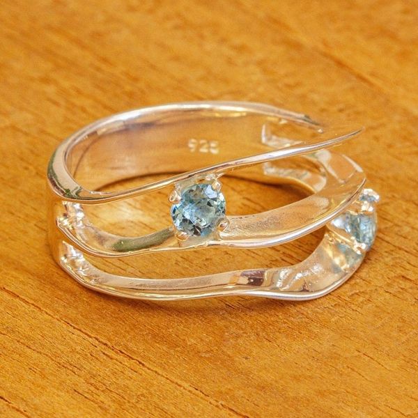 Alternate image for Blue Topaz Sterling Silver Cocktail Ring from Mexico Consonance