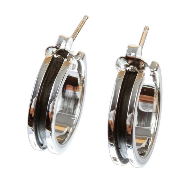 Alternate image for Polished and Oxidized 950 Silver Half-Hoop Earrings Wheels Up