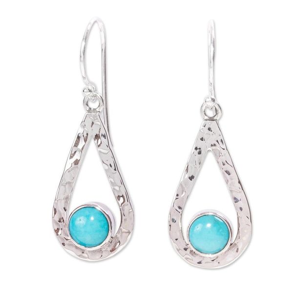 Alternate image for Handcrafted Textured Taxco Silver Natural Turquoise Earrings Luminous Rain
