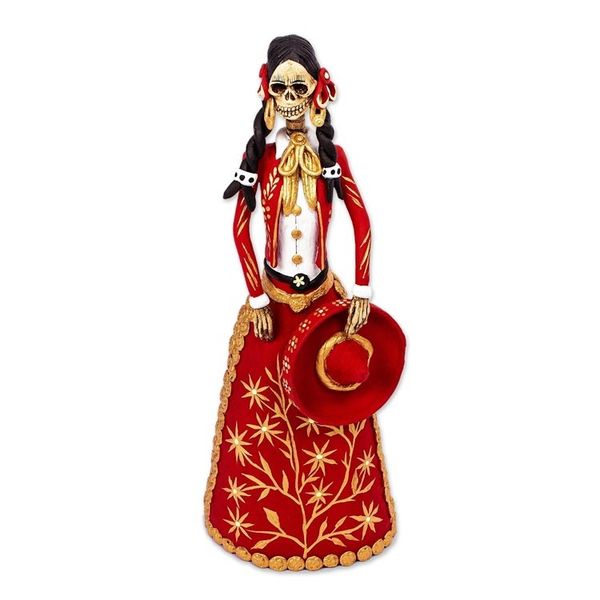 Alternate image for Red and Gold Charra Catrina Sculpture La Catrina Charra