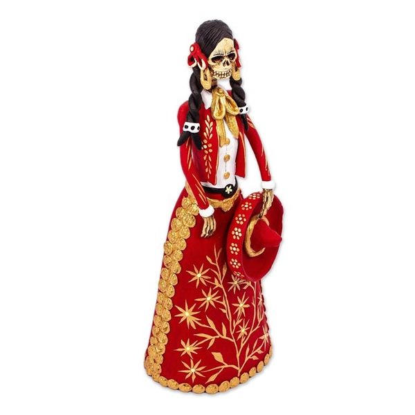 Alternate image for Red and Gold Charra Catrina Sculpture La Catrina Charra