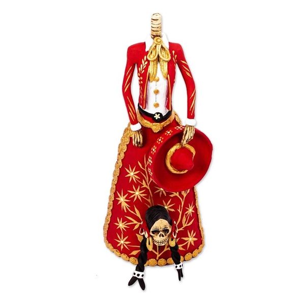 Alternate image for Red and Gold Charra Catrina Sculpture La Catrina Charra