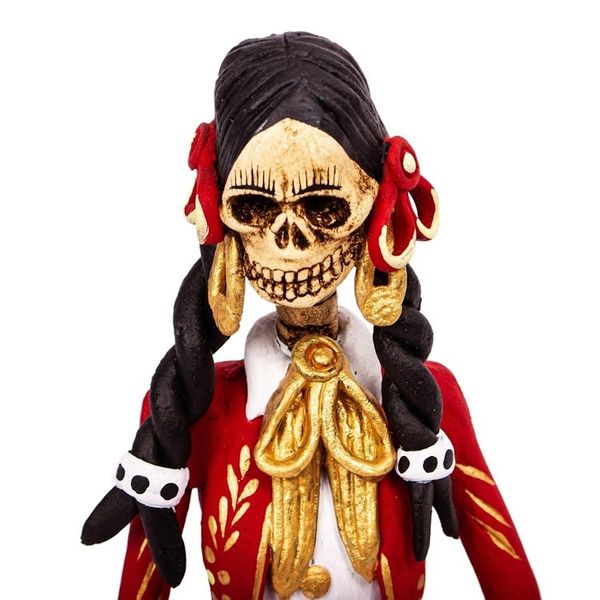 Alternate image for Red and Gold Charra Catrina Sculpture La Catrina Charra