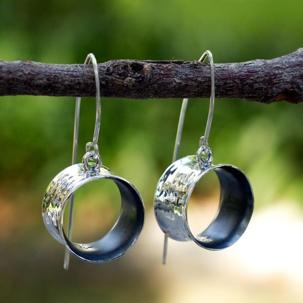 Alternate image for Handmade Modern Fine Silver Dangle Earrings Urban Moon