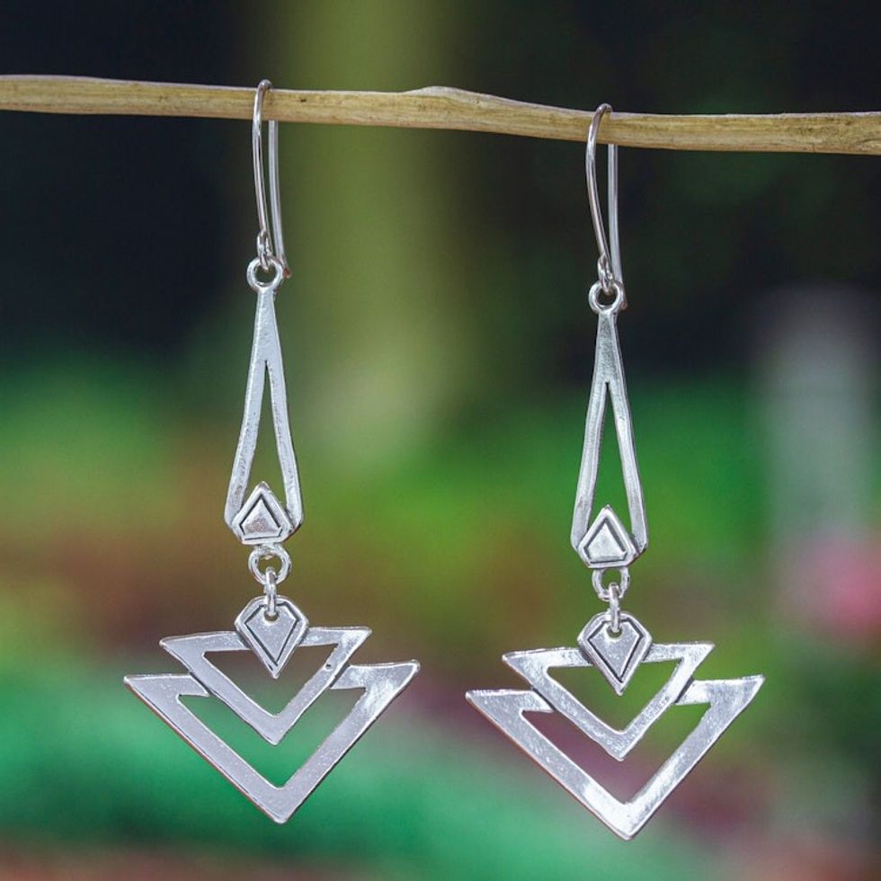 Artisan Crafted Antique Style Silver Earrings 'Art Deco'