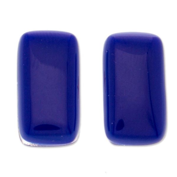 Alternate image for Modern Fused Art Glass Rectangular Button Earrings in Blue Lapis Geometry