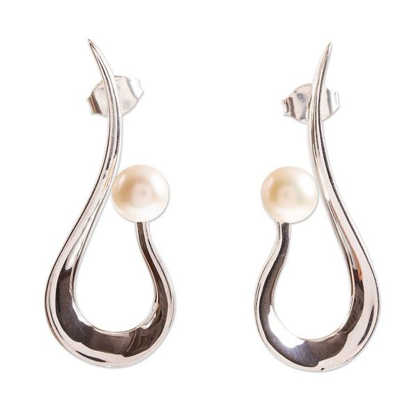 Alternate image for Modern Cultured Pearl Drop Earrings Scoop