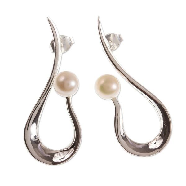 Alternate image for Modern Cultured Pearl Drop Earrings Scoop