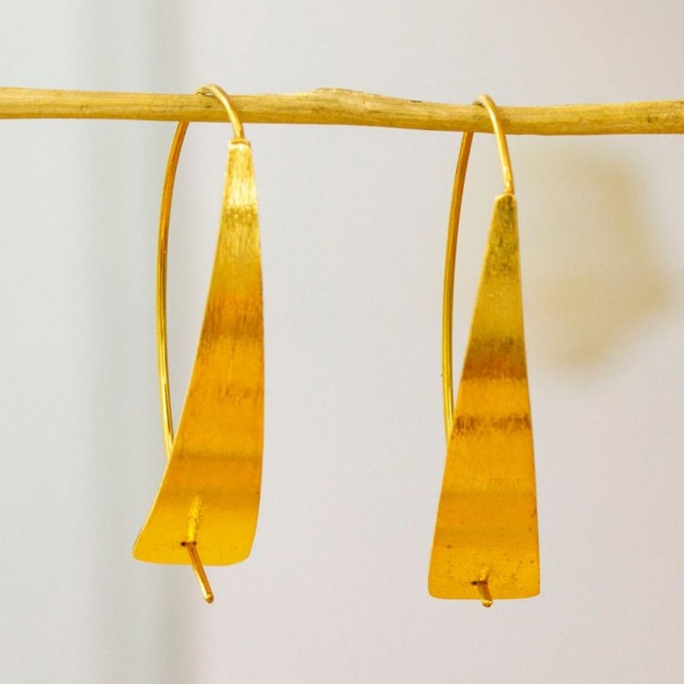 Polished Semi-Abstract Modern 24k Gold-Plated Hoop Earrings 'Essentiality'